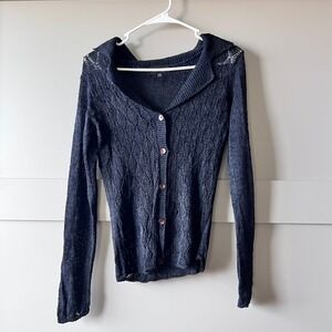 LOLA Cardigan Sweater Women's Y2K Small Black Button Up Knit Classic Gothic